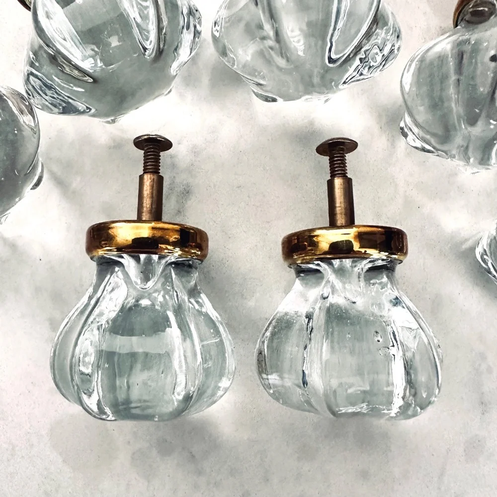 Victorian Style Large Glass Drawer Pull Door Knob Anglo American Brass Set of 5